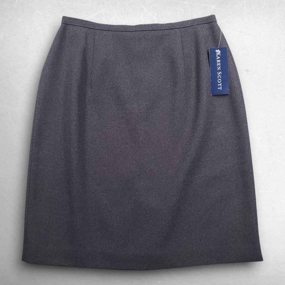 Karen Scott‎ Skirt Women 10 Gray Straight Pencil Knee Length Back Zip Button NWT